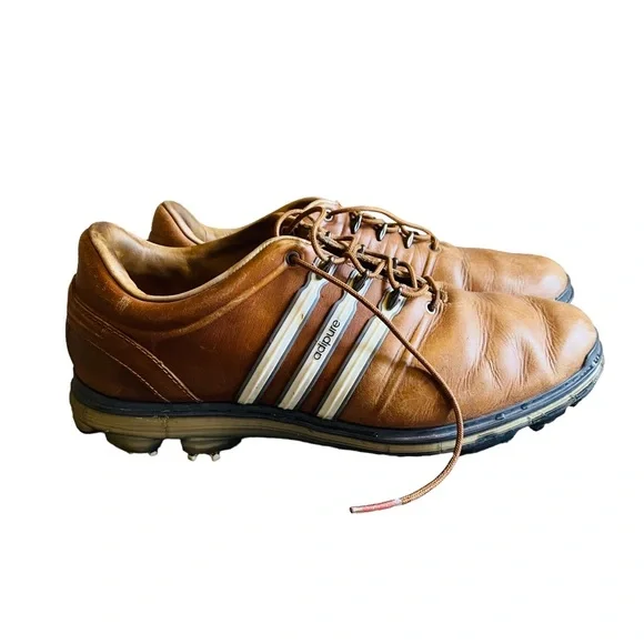 Adidas Adipure Golf Shoes Brown Leather - Picture 2 of 7